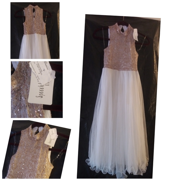 Girl/'s Speechless Ivory Gold Sleeveless Glitter Dress